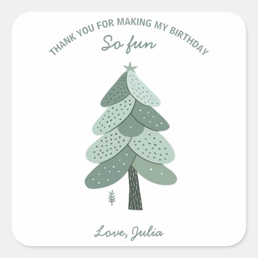 Eenvoudige kerstboom Verjaardag Vierkante Sticker (Voorkant)
