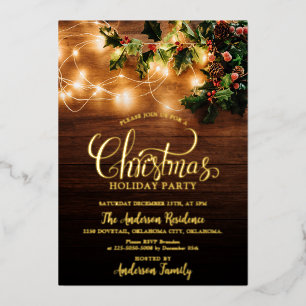 Eenvoudige kerstfeestdag in de legante familie folie uitnodiging