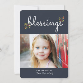 Eenvoudige kerstfotokaart voor zegeningen | Blauw Feestdagenkaart