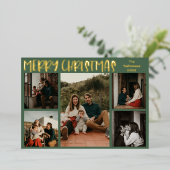 Eenvoudige kerstgroene vijf foto Gold Folie Feestdagenkaart (Staand Voorkant)