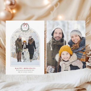 Eenvoudige Kerstkrans Gebogen Familie 2 Foto Feestdagenkaart