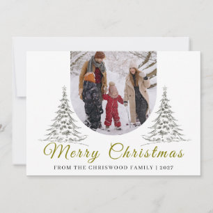 Eenvoudige Kerstmis Grove Boom familie foto Feestdagenkaart