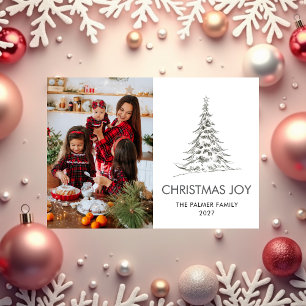 Eenvoudige Kerstmis Grove Boom familie foto Feestdagenkaart