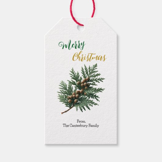 Eenvoudige Kerstmis met ceder tak Cadeaulabel (Voorkant)