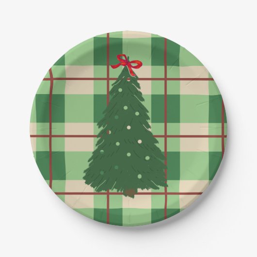 Eenvoudige kerstpannen rood en groen veer papieren bordje (Voorkant)