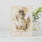 Eenvoudige kerststal in waterverf feestdagenkaart (Staand voorkant)