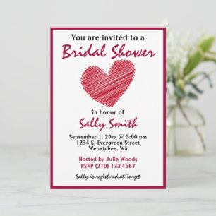 Eenvoudige ketchy Red Heart Bridal Showuitnodiging Kaart