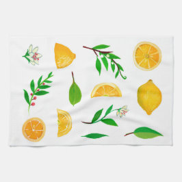 Eenvoudige keukenhanddoeken, leemons en leder theedoek