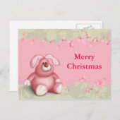 Eenvoudige Kinder tedderroze kerst Feestdagenkaart (Voorkant / Achterkant)