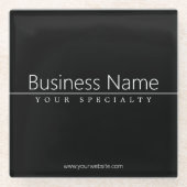 Eenvoudige klasklare witte tekst op zwart glazen onderzetter (Voorkant)