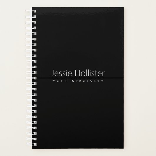 Eenvoudige klasklare witte tekst op zwart planner (Voorkant)