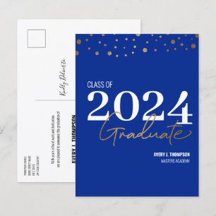 Eenvoudige Klasse van 2024 Afstuderen Blauw Gepers Aankondigingskaart