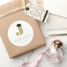 Eenvoudige Klassieke Afstudeer Monogram Moderne Af Ronde Sticker