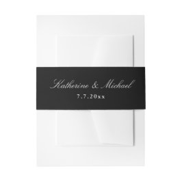 Eenvoudige klassieke elegante zwart script bruilof uitnodigingen wikkel