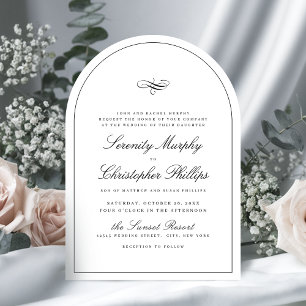 Eenvoudige klassieke elegantie script boog bruilof kaart