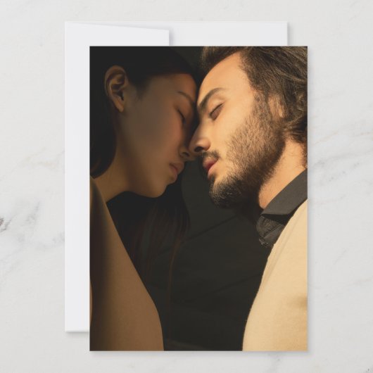 Eenvoudige klassieke fotoscript wit bruiloft kaart (Achterkant)