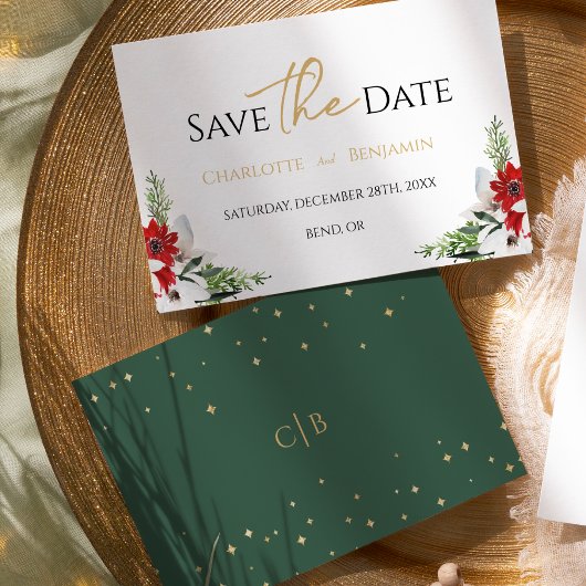 Eenvoudige klassieke kerst bruiloft flat save the date