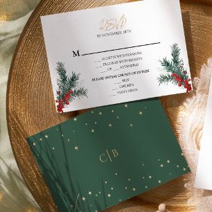 Eenvoudige klassieke kerst bruiloft menu RSVP-kaar