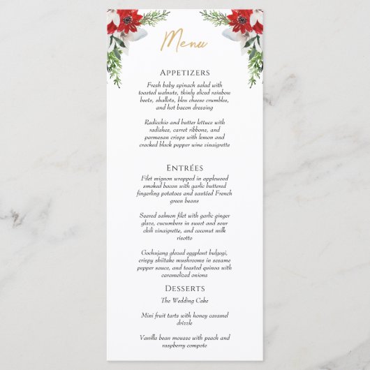 Eenvoudige klassieke kerst bruiloft plat menu (Voorkant)