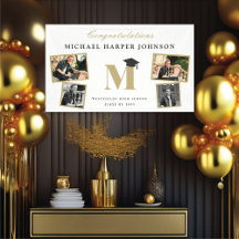Eenvoudige Klassieke Monogram 4 Foto Afstudeerfees