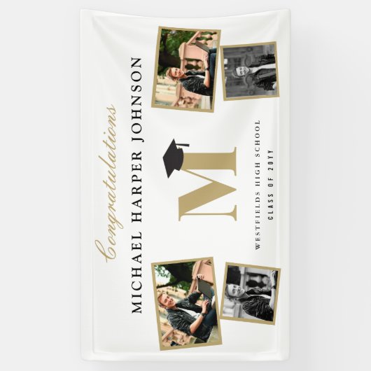 Eenvoudige Klassieke Monogram 4 Fotogradatie Parti Spandoek (Verticaal)