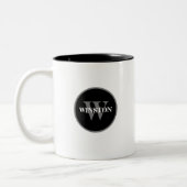 Eenvoudige Klassieke Zwart Wit Grijs Custom Monogr Tweekleurige Koffiemok (Links)