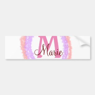 Eenvoudige kleurige glitter sparter voeg monogram  bumpersticker