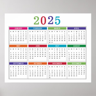 Eenvoudige kleurrijke 2025 Kalender Poster