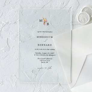 Eenvoudige Kleurrijke Bloemen Monogram Huwelijk Acryl Uitnodigingen