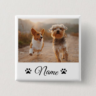 Eenvoudige kleurrijke dieren voeg naam foto collag vierkante button 5,1 cm