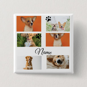 Eenvoudige kleurrijke dieren voeg naam foto collag vierkante button 5,1 cm