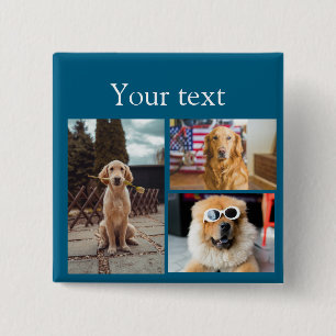 Eenvoudige kleurrijke dieren voeg naam foto collag vierkante button 5,1 cm