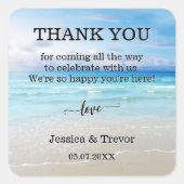 Eenvoudige kleurrijke strand bruiloft dank u vierkante sticker (Voorkant)