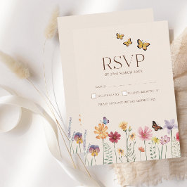 Eenvoudige Kleurrijke Wildflower Bloemen Bruiloft  RSVP Kaartje