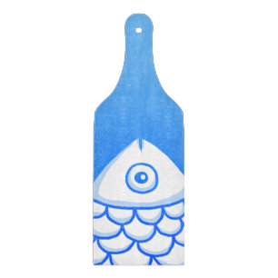 Eenvoudige Koi Karper Vis Blauw Wit Abstract Snijplank