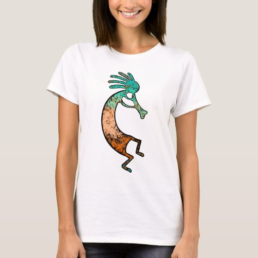 Eenvoudige Kokopelli tekening in Sinaasappel en bl T-shirt (Voorkant)