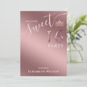 Eenvoudige kool roos goudtiara, zoet 16 Invitat Kaart (Staand voorkant)