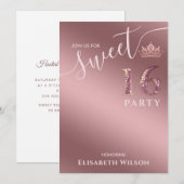 Eenvoudige kool roos goudtiara, zoet 16 Invitat Kaart (Voorkant / Achterkant)