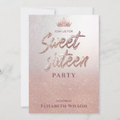Eenvoudige kool roos goudtiara, zoet 16 Invitat Kaart (Voorkant)