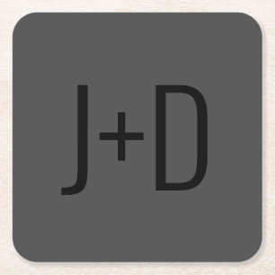 Eenvoudige Koppels Initialen   Zwart & Grijs Vierk Vierkante Kartonnen Onderzetter