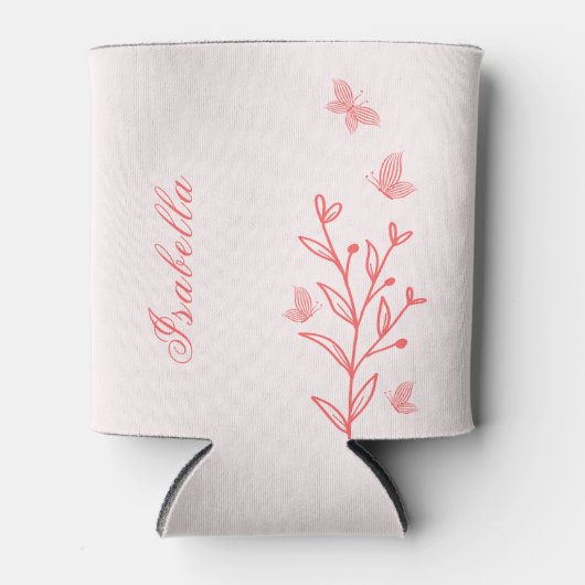 eenvoudige koraalroze botanische koelbox blikjeskoeler (Voorkant)