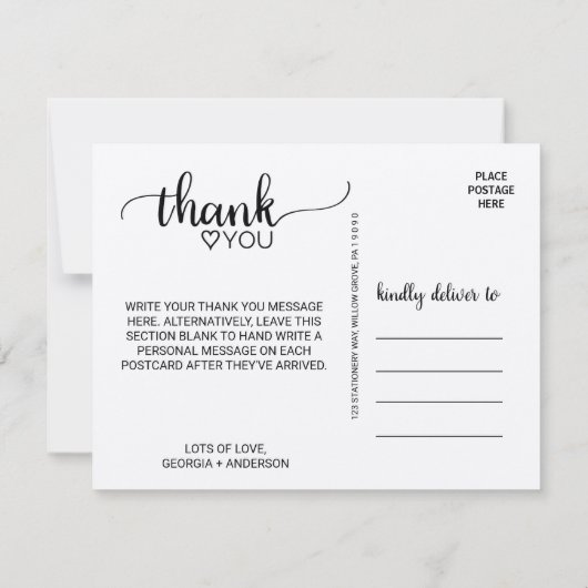 Eenvoudige kraft kalligrafie Dank u Briefkaart (Achterkant)
