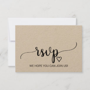Eenvoudige Kraft-kalligrafie Menukaart Keuze RSVP- RSVP Kaartje