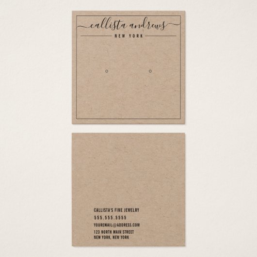 Eenvoudige Kraft Paper Cursive Earning Display Car Vierkante Visitekaartjes (Voorkant /achterkant)