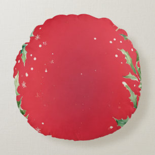 Eenvoudige Krans Holly Berries Vrolijk kerstpatroo Rond Kussen
