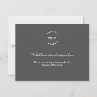 Eenvoudige krans initiële grijze huwelijks-rsvp-re kaart