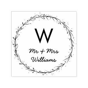Eenvoudige krans - Mr & Mrs Monogram Zelfinktende Stempel