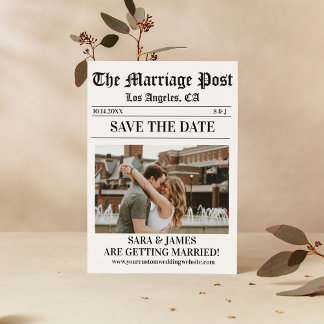 Eenvoudige Krant Aangepaste Foto Save the Date Kaart