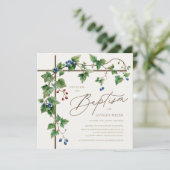 Eenvoudige Kruis met Grapevine Greenery doop Kaart (Staand voorkant)