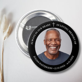 Eenvoudige kruisfoto begrafenis herdenking aandenk ronde button 5,7 cm
